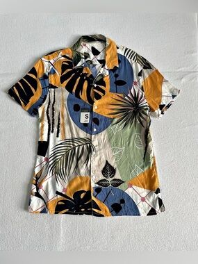 NWT PRIMARK Mens Small Tropical Viscose Hawaiian Shirt Aloha Button Down Relax